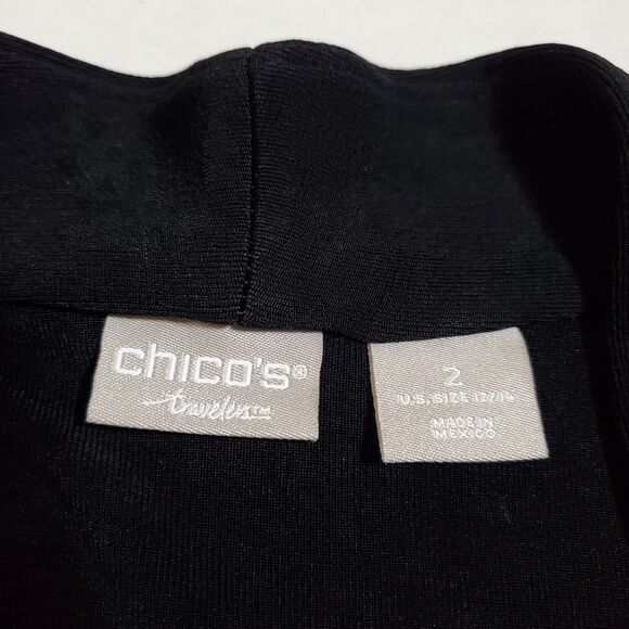 Chicos Travelers Cardigan 2 Large 12 Black Acetate Slinky Open Front Womens - Picture 8 of 9
